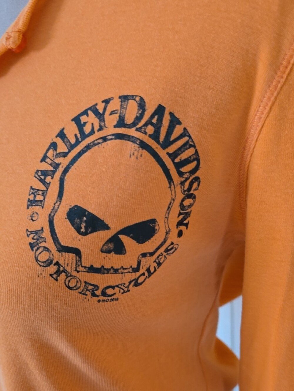Womens XL Harley-Davidson Orange Long-Sleeve Henley with Skull Logo - Picture 2 of 11